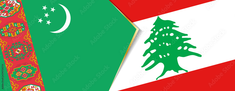 Sticker turkmenistan and lebanon flags, two vector flags.