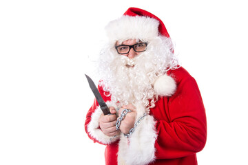 Bad Santa Claus and crime. White background.