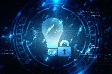 2d rendering led white lightbulb protected lock

