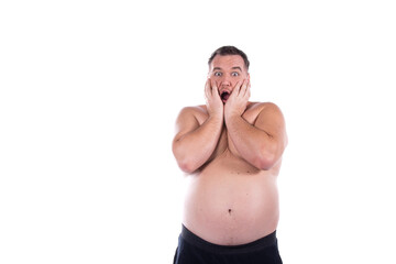 Fototapeta premium Funny fat man. Male problems.