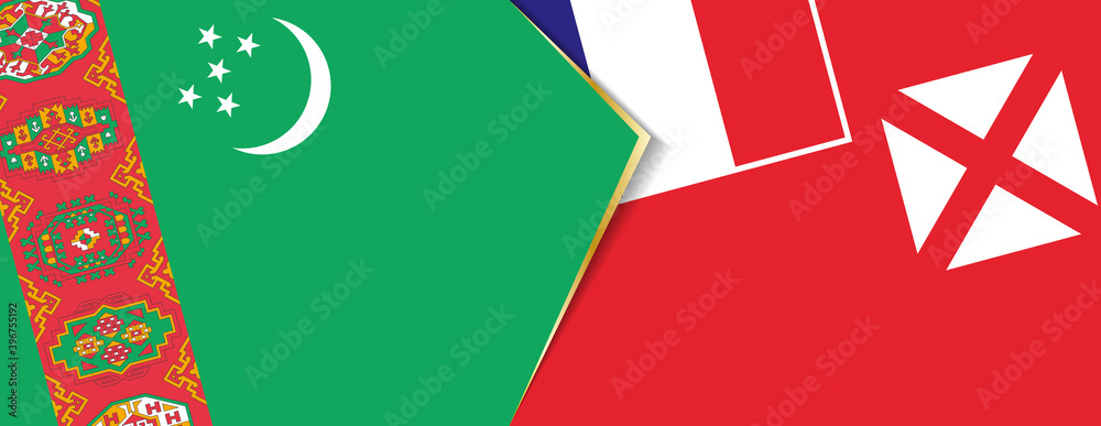 Wall mural Turkmenistan and Wallis and Futuna flags, two vector flags.