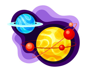 Fluid Purple Shape with Solar System Planet and Asteroid Vector Illustration