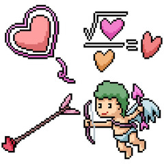 pixel art set isolated love cupid