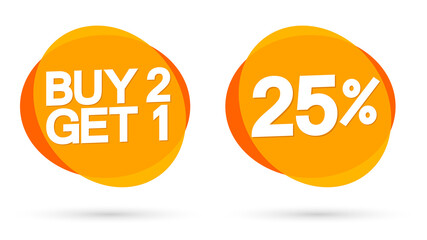 Set Sale banners design template, discount tags, buy 2 get 1 free, 25% off, vector illustration