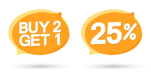 Set Sale banners design template, discount tags, buy 2 get 1 free, 25% off, vector illustration