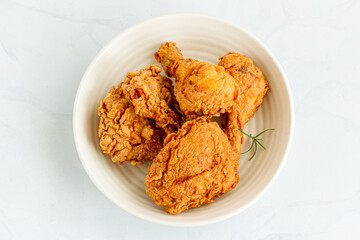Fried Chicken in a Bowl on White Background Top Down  Minimal Food Photo