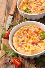 homemade quiche with egg, cream and cheese