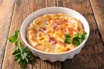 homemade quiche with egg, cream and cheese