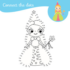Connect the dots. Dot to dot by numbers activity for kids and toddlers. Children educational game. Cute fairy princess