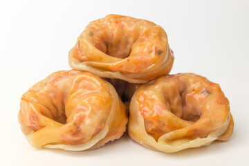 Kimchi dumplings on white background
