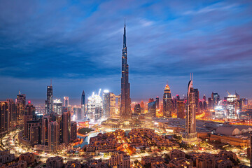 Bussy evening on canal and promenade in lyxury Dubai Marina,Dubai,United Arab Emirates