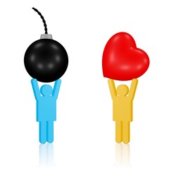 Mensch mit Bombe gegen Mensch mit Herz