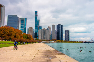 Chicago City skyline view in Illinois of USA