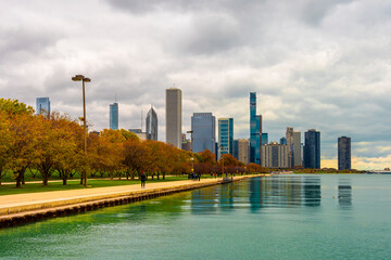Fototapeta premium Chicago City skyline view in Illinois of USA