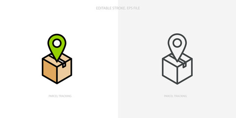 Parcel tracking icon for your website, logo, app, UI, product print. Parcel tracking concept flat Silhouette vector illustration icon. Editable stroke icons set
