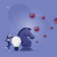 Business strategy in crisis-Solution or idea to pass Coronavirus pandemic concept, Investor or company owner with chess knight and idea to fight Coronavirus pathogen