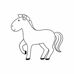 Coloring book for children with a picture of a horse. A horse drawn with a black contour line. Animals for children.
