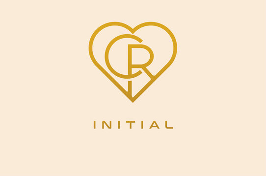 Abstract initials C and R logo, gold colour line style heart and letter combination, usable for brand, card and invitation, logo design template element,vector illustration