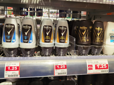 Berlin, Germany - December 1, 2020: View of a shelf with different types of deodorants in a supermarket.