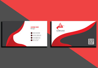 Creative and Clean Double-sided Business Card Template. Red and Black Colors. Flat Design Vector Illustration.