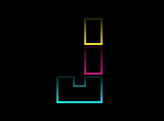 J letter vector desing, Cmyk color font logo. Dynamic split blue, pink, yellow color on black background. For social media,design elements, creative poster, web template and more