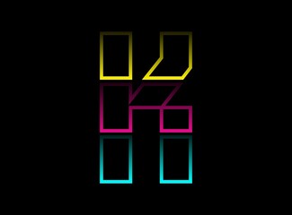 K letter vector desing, Cmyk color font logo. Dynamic split blue, pink, yellow color on black background. For social media,design elements, creative poster, web template and more