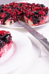 sweet strawberyy , blackberry, cherry or other berries pie or tart on white background.