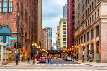 Fototapeta na wymiar Chicago City street view in Illinois of USA.