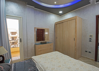 Interior design of double bedroom in house