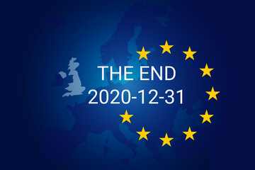 Brexit is the withdrawal of the United Kingdom UK from the European Union EU. Transition period end 2020 12 31. Vector background illustration