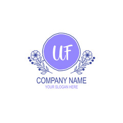 Initial UF Handwriting, Wedding Monogram Logo Design, Modern Minimalistic and Floral templates for Invitation cards
