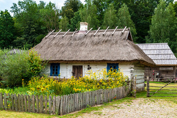 Fototapeta na wymiar Old village open-air museum in Bialowiejski National Park