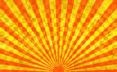 赤の放射線。金色の背景。太陽。古い紙の素材。
Red radiation. Golden background. Sun. Old paper material.