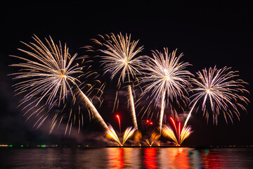 Colorful of fireworks In the sea display on sky background