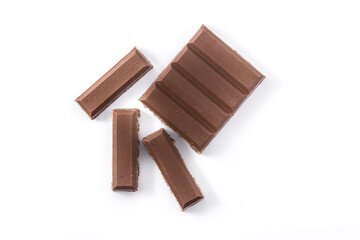 Chocolate turron nougat with puffed rice for Christmas isolated on white background. Top view