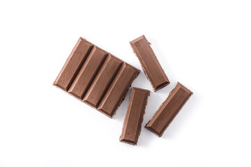 Chocolate turron nougat with puffed rice for Christmas isolated on white background. Top view
