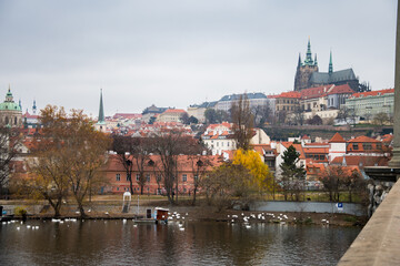 Obraz premium Vltava River and Prague Castle upon a hill