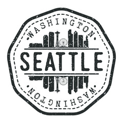 Seattle, WA, USA Stamp Skyline Postmark. Silhouette Postal Passport. City Round Vector Icon. Vintage Postage Design.