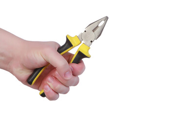 Pliers in the hand isolated over white