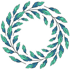 Vector round foliate frame; blue wreath for greeting cards, invitations, posters, banners.