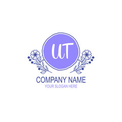 Initial UT Handwriting, Wedding Monogram Logo Design, Modern Minimalistic and Floral templates for Invitation cards