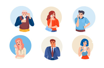 Group people with smartphones. Man woman elderly students сhatting, making selfie, listening music, talking using smartphones. People mobile internet technology, social networking, social media