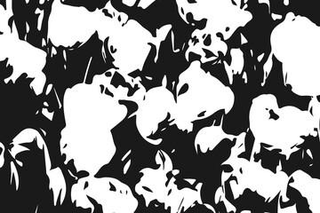 Abstract black white image with long and short intermittent liquid lines made by brush. A monochrome image drawn by hand. Dirty shabby smears of black paint. Vector eps illustration.