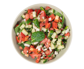 Vegan vegetable salad in a bowl isolated on white