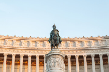 Statue of Victor Emmanuel Vittoriano in front of classical colonnade, Rome