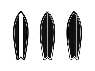 Surfboard silhouette icon design set of 3. Simple modern minimal flat vector illustration. Logo, clipart, sign or symbol, etc.