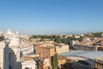 Fototapeta na wymiar Rome Rooftops and Vatican city landmarks panoramic view.