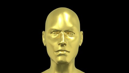Abstract Human Head , Golden face or sculpture with realistic environmental light reflections, 4K High Quality, 3D render