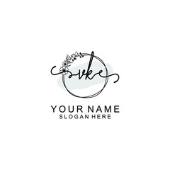 Initial VK Handwriting, Wedding Monogram Logo Design, Modern Minimalistic and Floral templates for Invitation cards