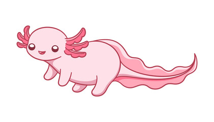 Happy axolotl side view cartoon vector illustration. Cute underwater aquatic animal design for kids. Simple flat style with outline clip art.